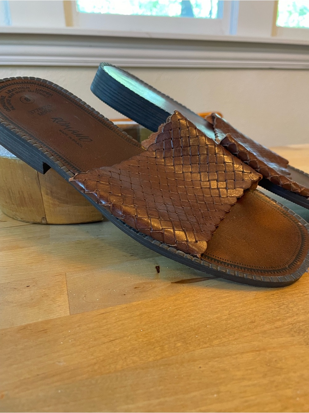 Woven Slide Sandals in Brown - Women's Leather Slip-Ons